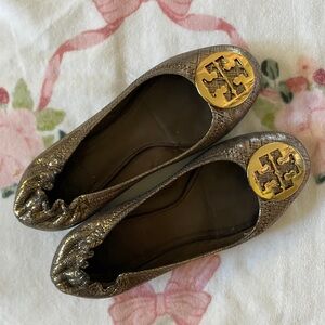 Tory Burch Metallic Revas with Gold Accents